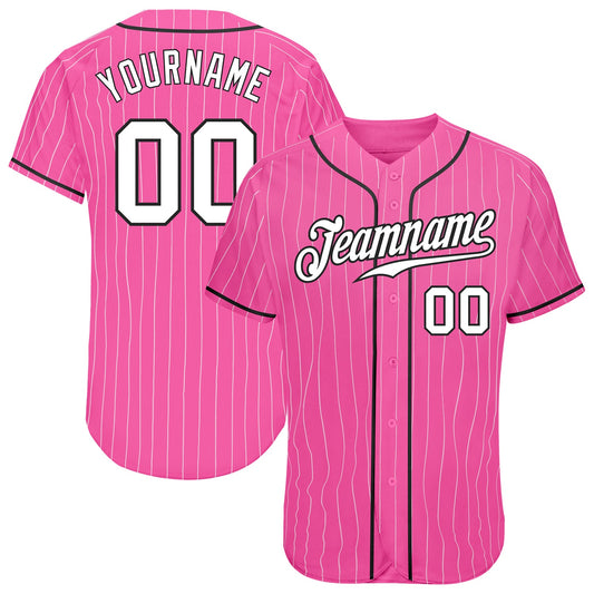 Custom Pink White Pinstripe White-Black Authentic Baseball Jersey - Sky-Custom