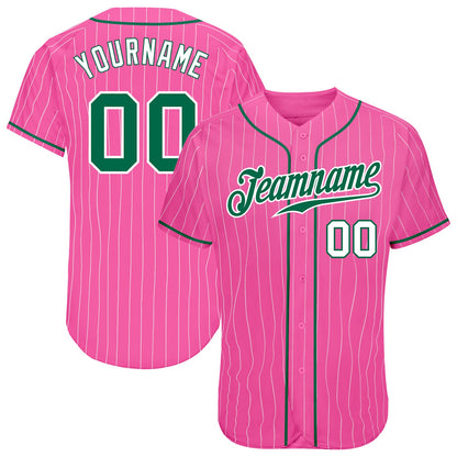 Custom Pink White Pinstripe Kelly Green-White Authentic Baseball Jersey - Sky-Custom