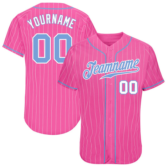 Custom Pink White Pinstripe Light Blue-White Authentic Baseball Jersey - Sky-Custom
