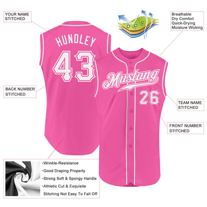 Custom Pink White Authentic Sleeveless Baseball Jersey - Sky-Custom