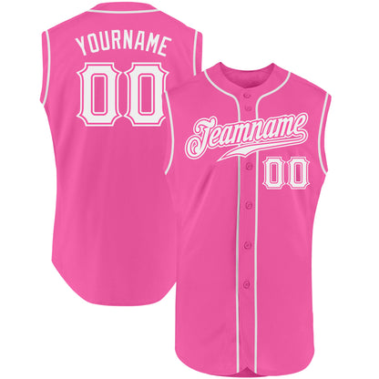 Custom Pink White Authentic Sleeveless Baseball Jersey - Sky-Custom