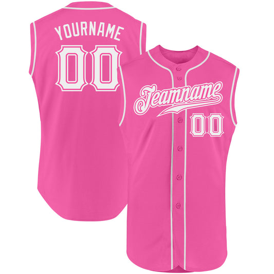 Custom Pink White Authentic Sleeveless Baseball Jersey - Sky-Custom