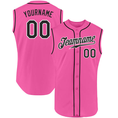 Custom Pink Black-White Authentic Sleeveless Baseball Jersey - Sky-Custom
