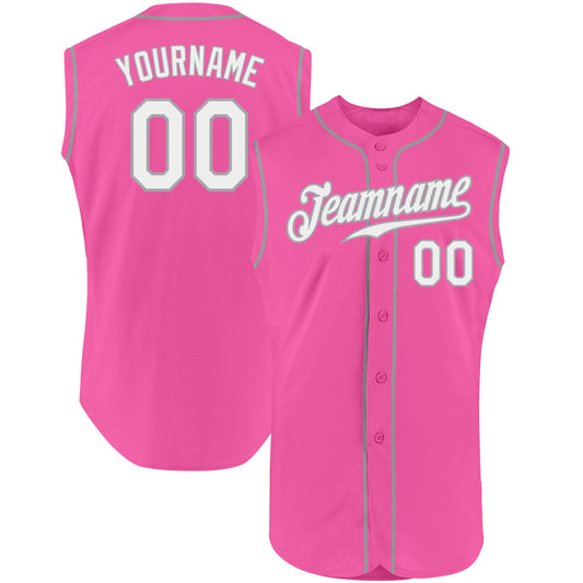 Custom Pink White-Gray Authentic Sleeveless Baseball Jersey - Sky-Custom