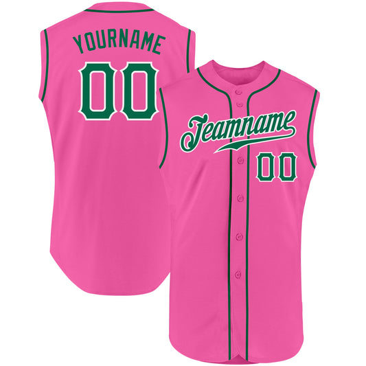 Custom Pink Kelly Green-White Authentic Sleeveless Baseball Jersey - Sky-Custom