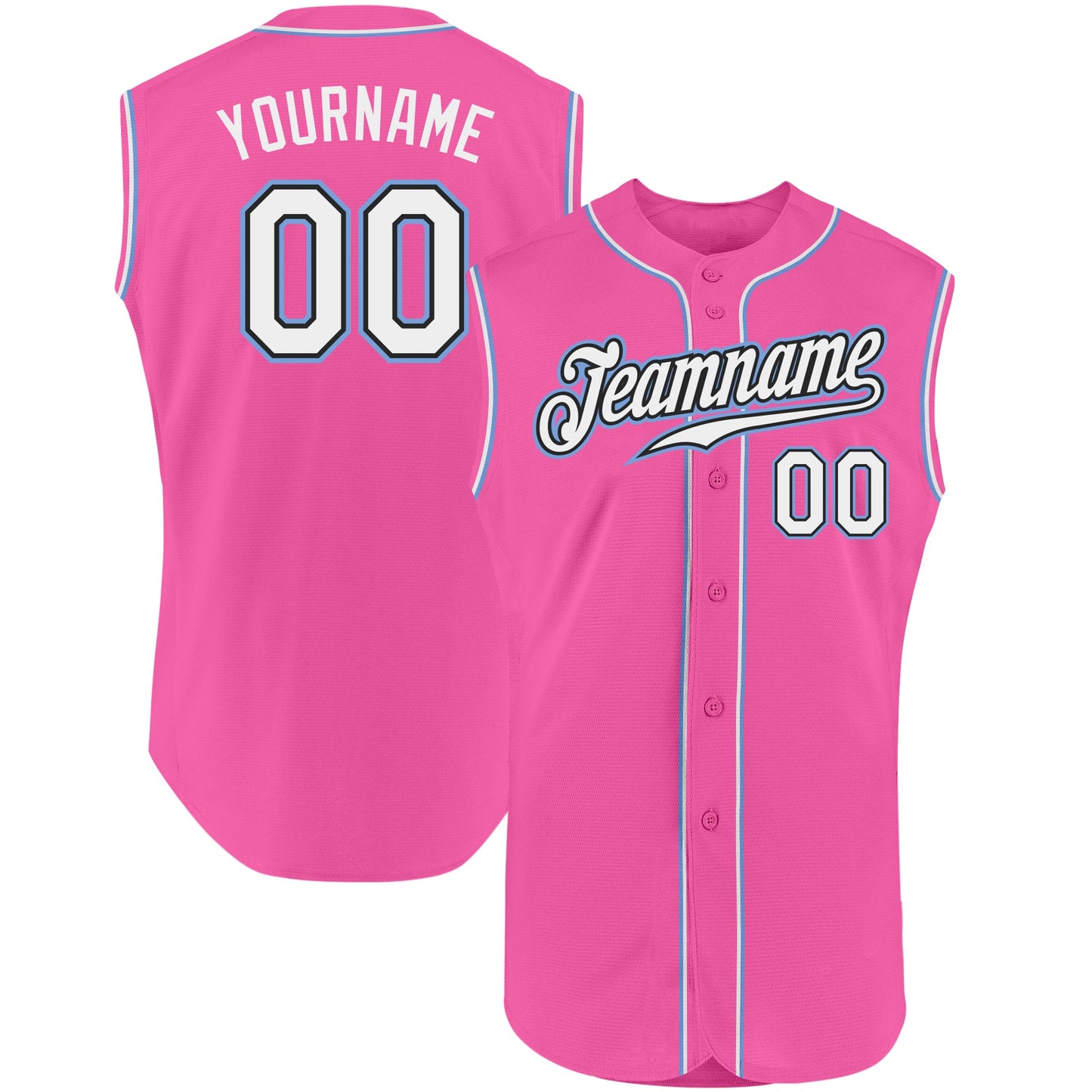 Custom Pink White-Light Blue Authentic Sleeveless Baseball Jersey - Sky-Custom