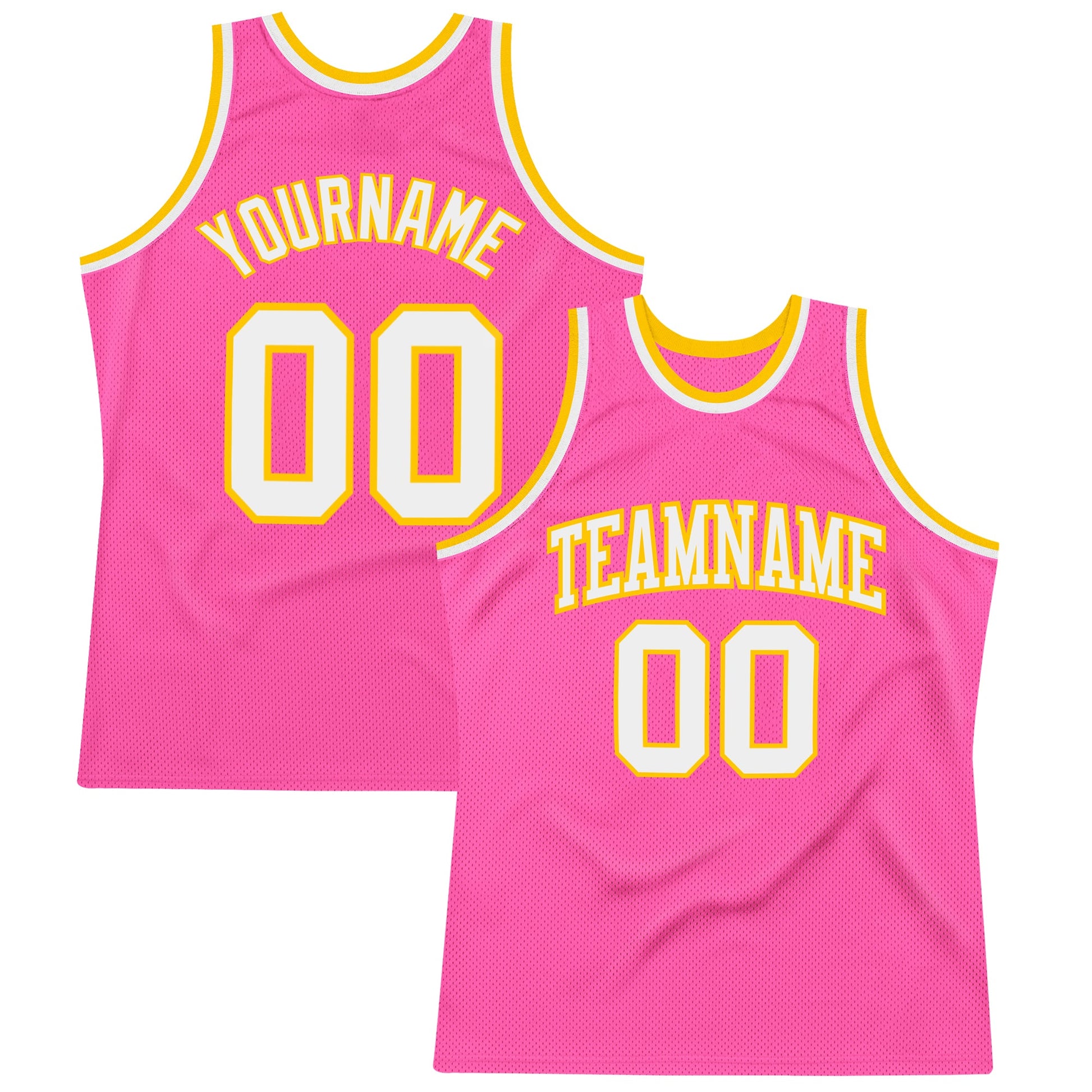 Custom Pink White-Gold Authentic Throwback Basketball Jersey - Sky-Custom
