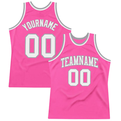 Custom Pink White-Gray Authentic Throwback Basketball Jersey - Sky-Custom