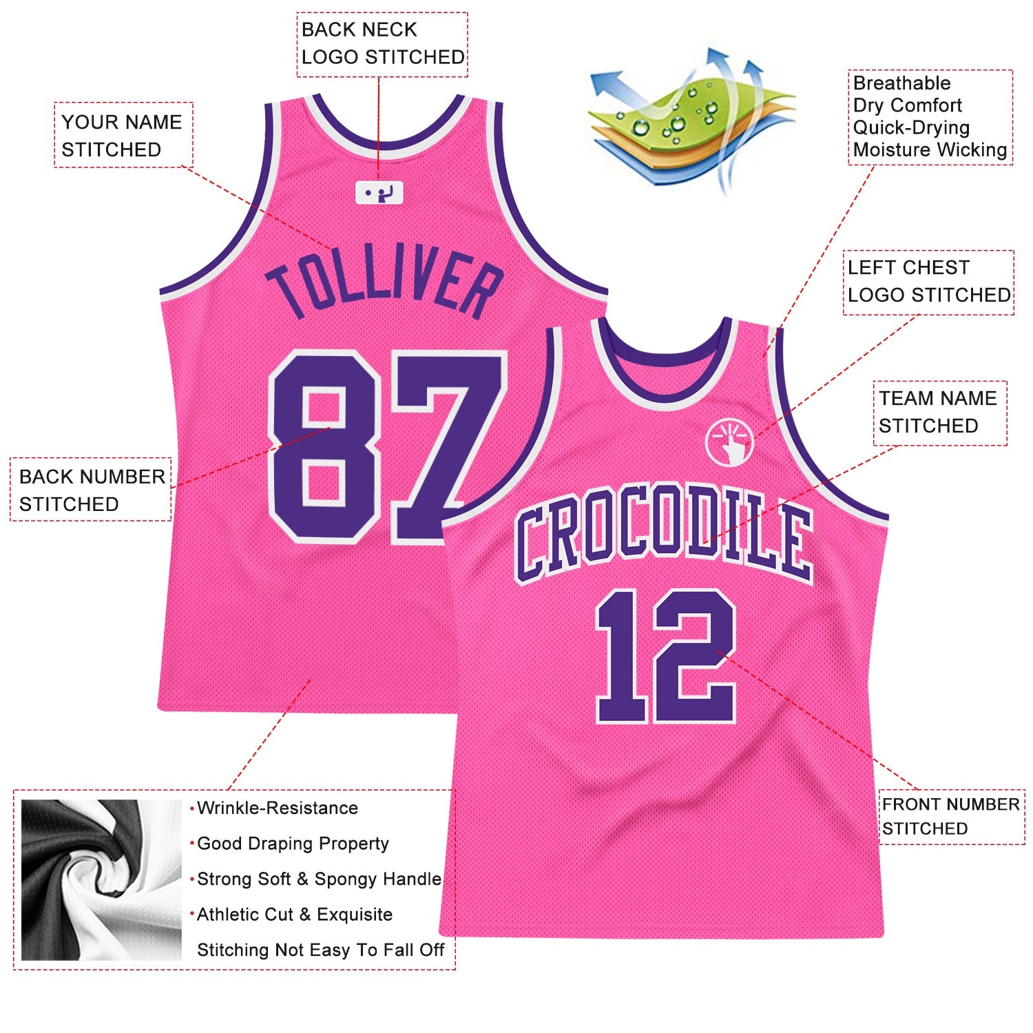 Custom Pink Purple-White Authentic Throwback Basketball Jersey - Sky-Custom