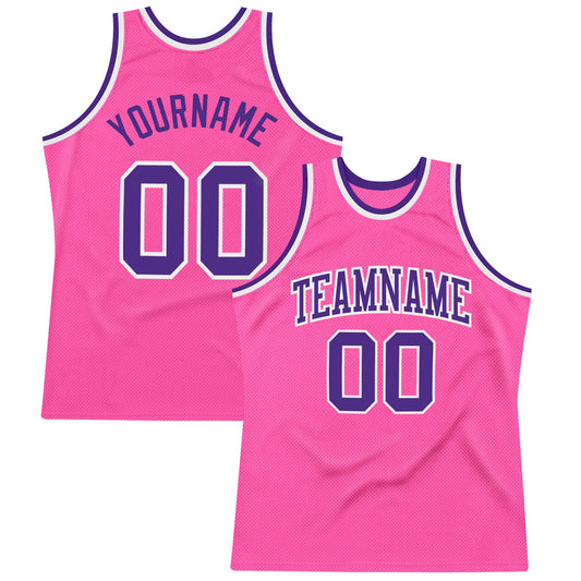 Custom Pink Purple-White Authentic Throwback Basketball Jersey - Sky-Custom