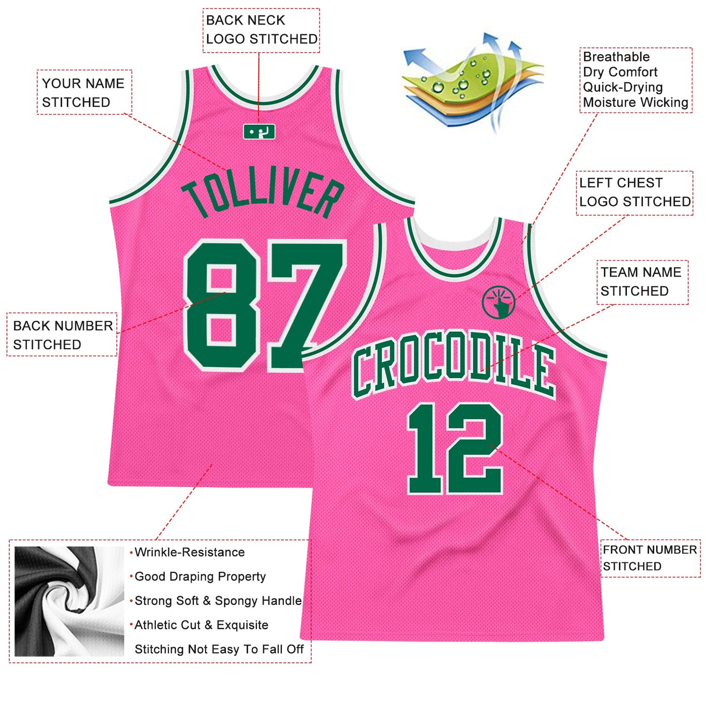 Custom Pink Kelly Green-White Authentic Throwback Basketball Jersey - Sky-Custom