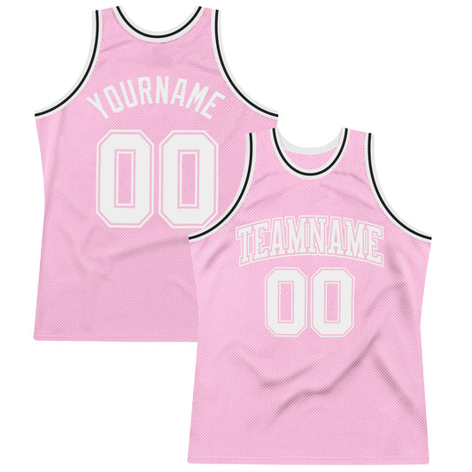 Custom Light Pink White Authentic Throwback Basketball Jersey - Sky-Custom