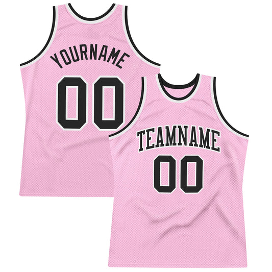Custom Light Pink Black-White Authentic Throwback Basketball Jersey - Sky-Custom
