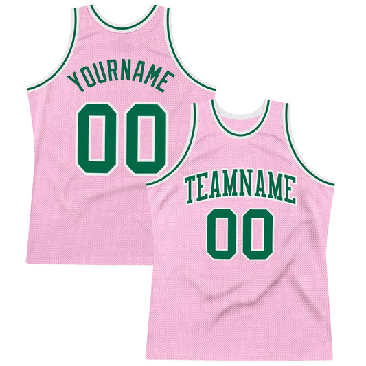 Custom Light Pink Kelly Green-White Authentic Throwback Basketball Jersey - Sky-Custom