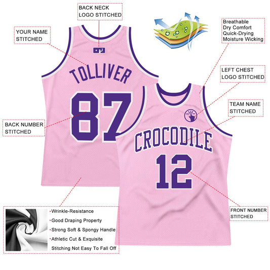 Custom Light Pink Purple-White Authentic Throwback Basketball Jersey - Sky-Custom