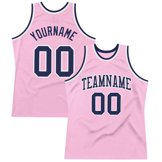 Custom Light Pink Navy-White Authentic Throwback Basketball Jersey - Sky-Custom