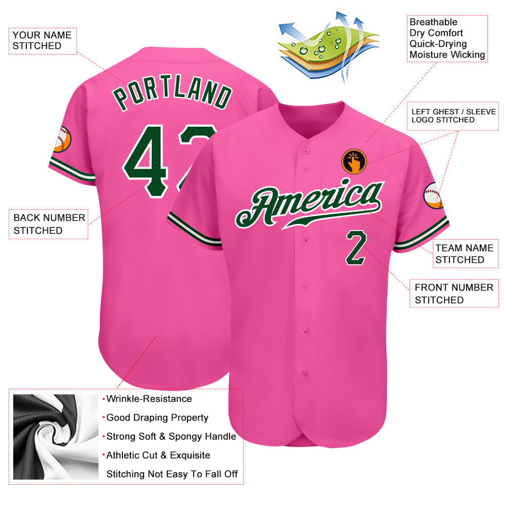 Custom Pink Green-White Authentic Baseball Jersey - Sky-Custom