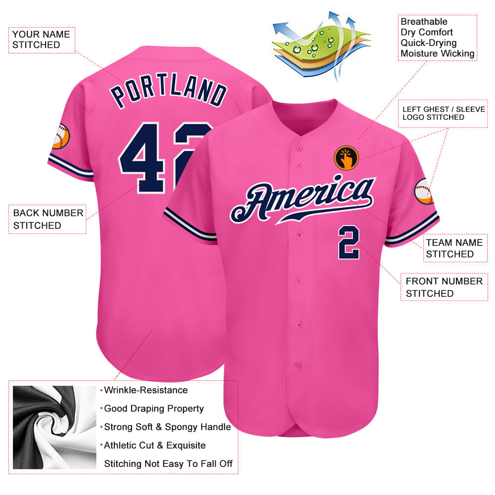Custom Pink Navy-White Authentic Baseball Jersey - Sky-Custom
