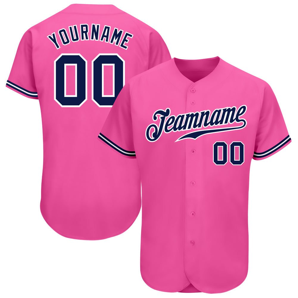 Custom Pink Navy-White Authentic Baseball Jersey - Sky-Custom