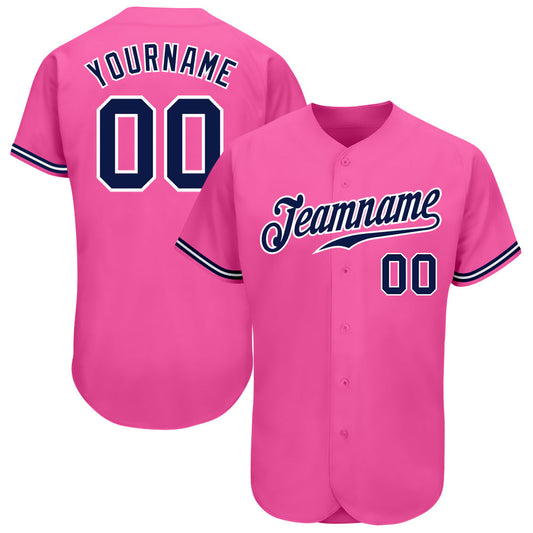 Custom Pink Navy-White Authentic Baseball Jersey - Sky-Custom