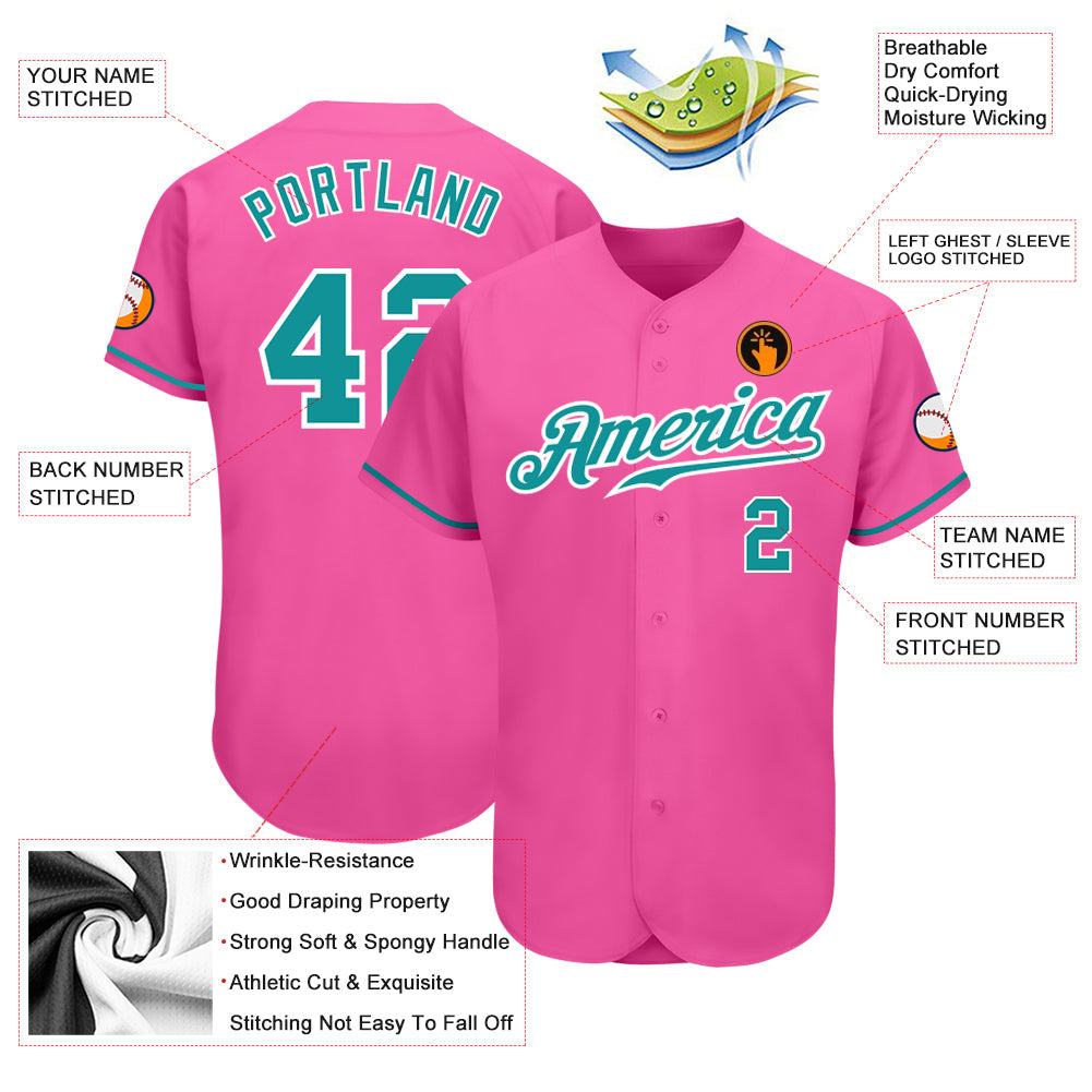 Custom Pink Teal-White Authentic Baseball Jersey - Sky-Custom
