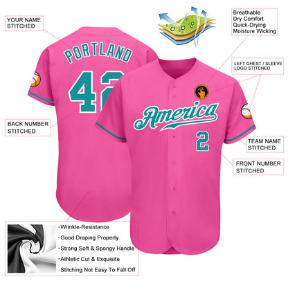Custom Pink Teal-White Authentic Baseball Jersey - Sky-Custom