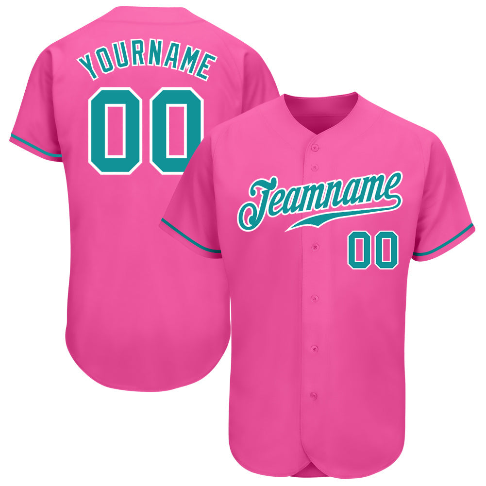 Custom Pink Teal-White Authentic Baseball Jersey - Sky-Custom