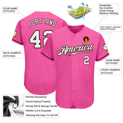 Custom Pink White-Brown Authentic Baseball Jersey - Sky-Custom