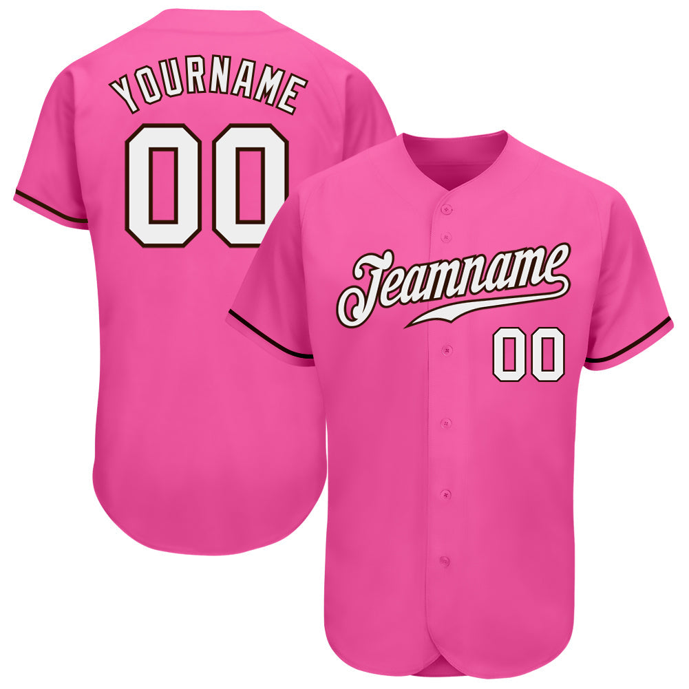 Custom Pink White-Brown Authentic Baseball Jersey - Sky-Custom