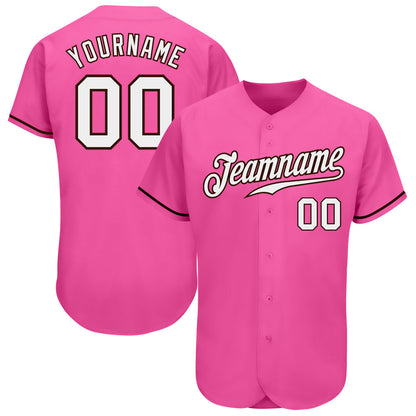 Custom Pink White-Brown Authentic Baseball Jersey - Sky-Custom