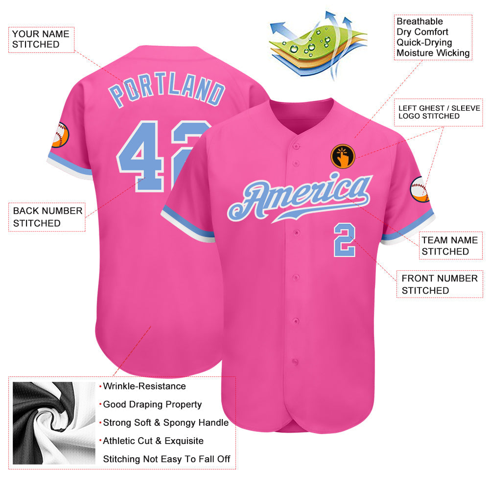 Custom Pink Light Blue-White Authentic Baseball Jersey - Sky-Custom