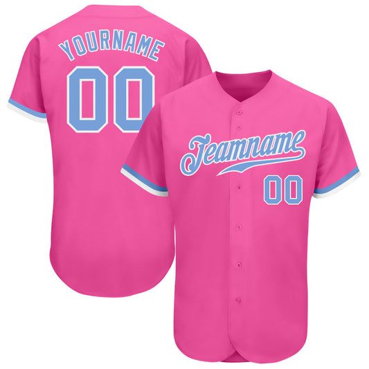 Custom Pink Light Blue-White Authentic Baseball Jersey - Sky-Custom