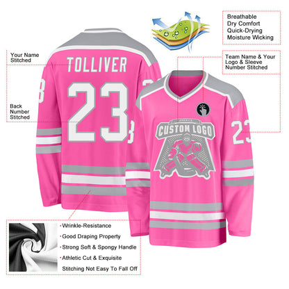 Custom Pink White-Gray Hockey Jersey - Sky-Custom