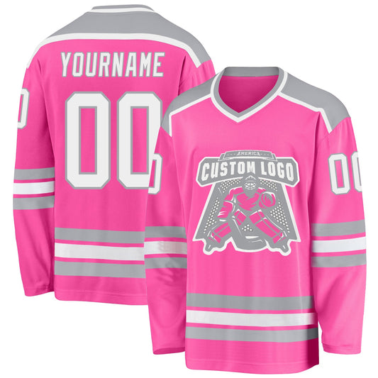 Custom Pink White-Gray Hockey Jersey - Sky-Custom