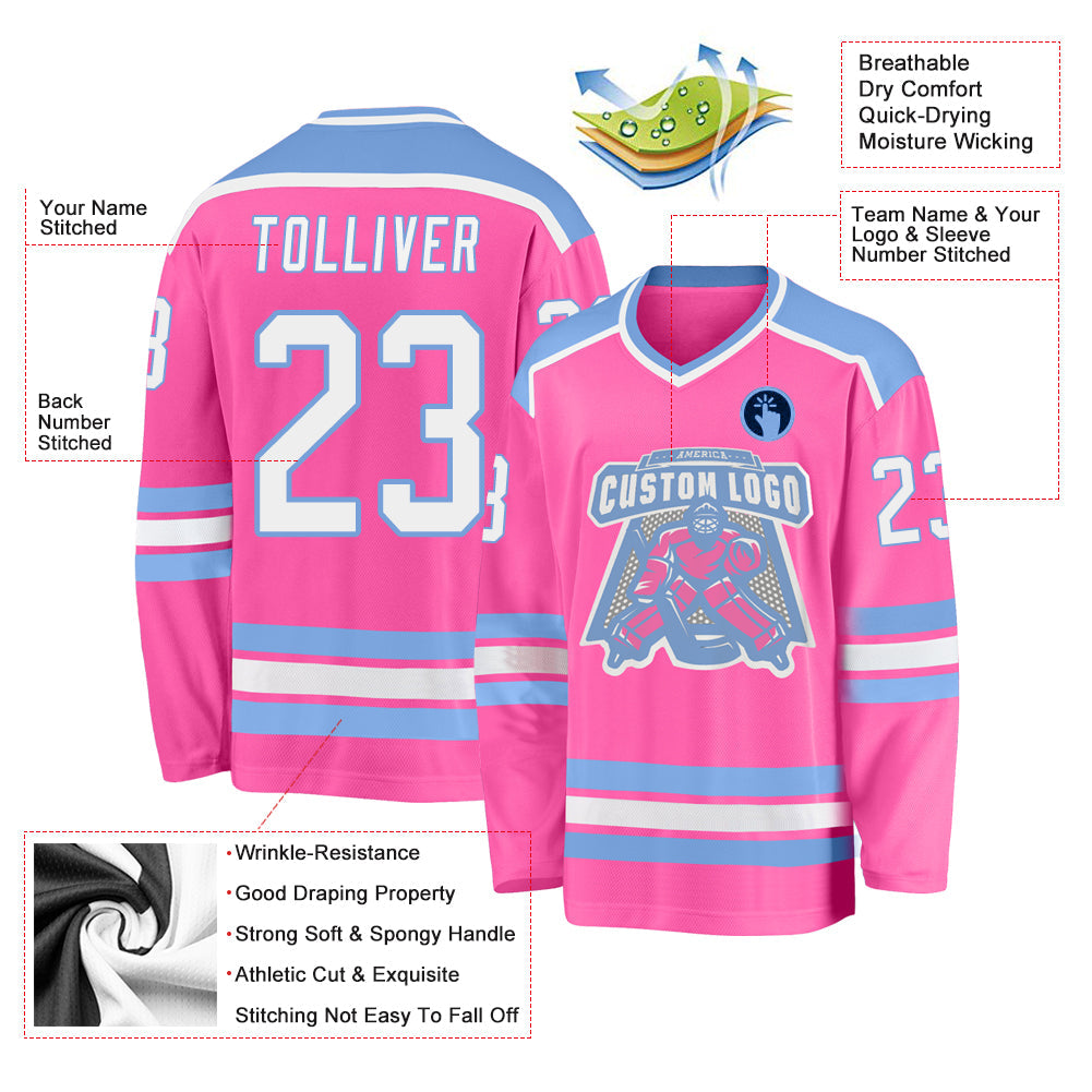 Custom Pink White-Light Blue Hockey Jersey - Sky-Custom