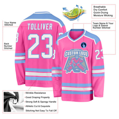 Custom Pink White-Light Blue Hockey Jersey - Sky-Custom
