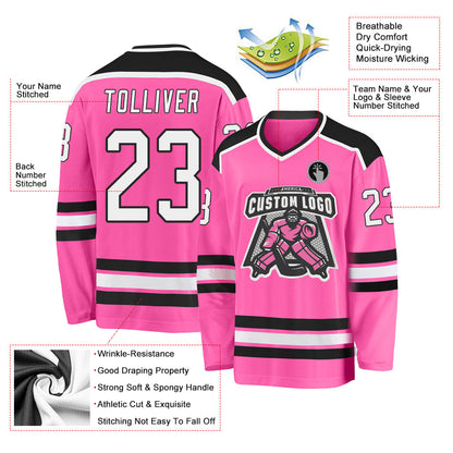 Custom Pink White-Black Hockey Jersey - Sky-Custom