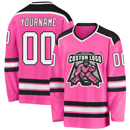 Custom Pink White-Black Hockey Jersey - Sky-Custom