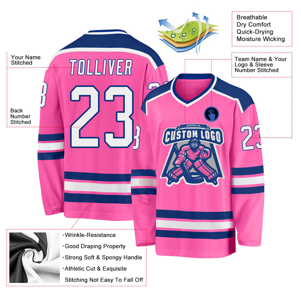 Custom Pink White-Royal Hockey Jersey - Sky-Custom