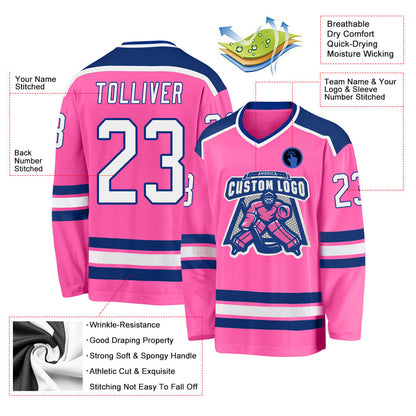 Custom Pink White-Royal Hockey Jersey - Sky-Custom