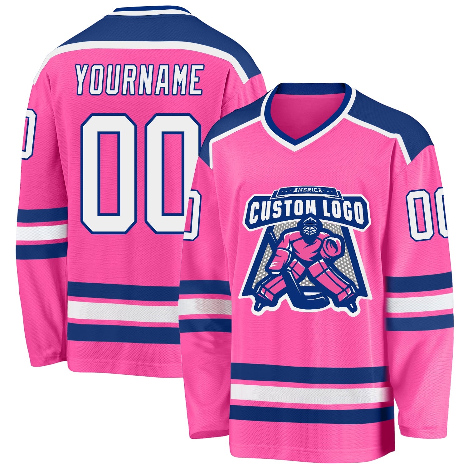 Custom Pink White-Royal Hockey Jersey - Sky-Custom