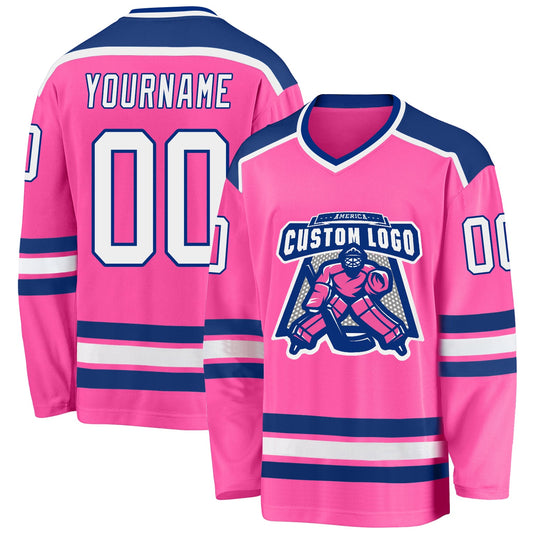 Custom Pink White-Royal Hockey Jersey - Sky-Custom