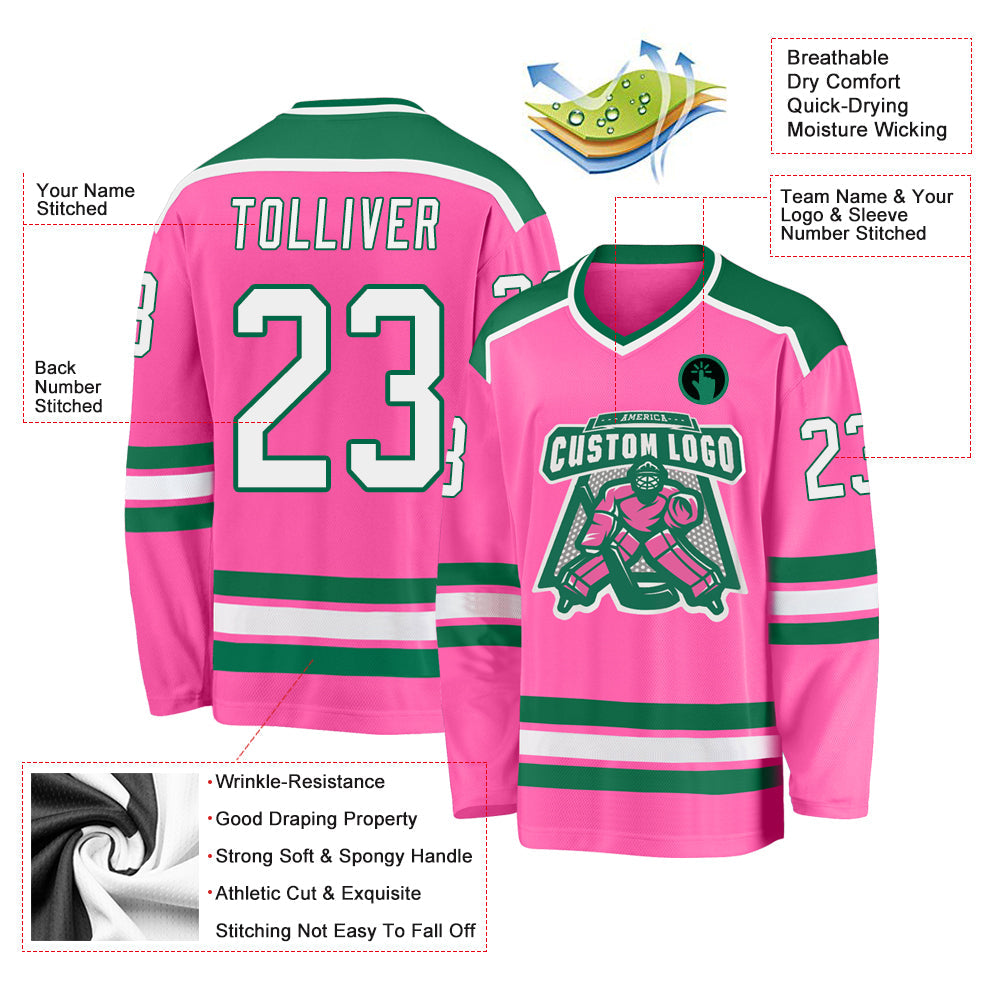 Custom Pink White-Kelly Green Hockey Jersey - Sky-Custom
