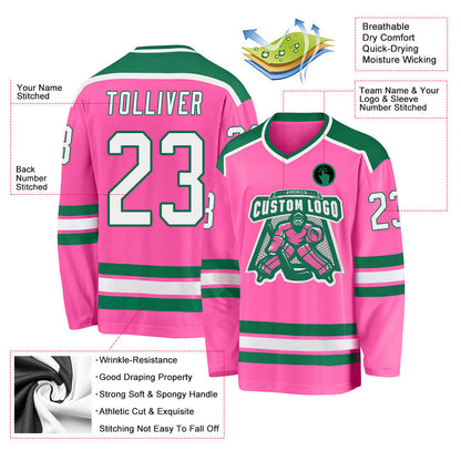 Custom Pink White-Kelly Green Hockey Jersey - Sky-Custom