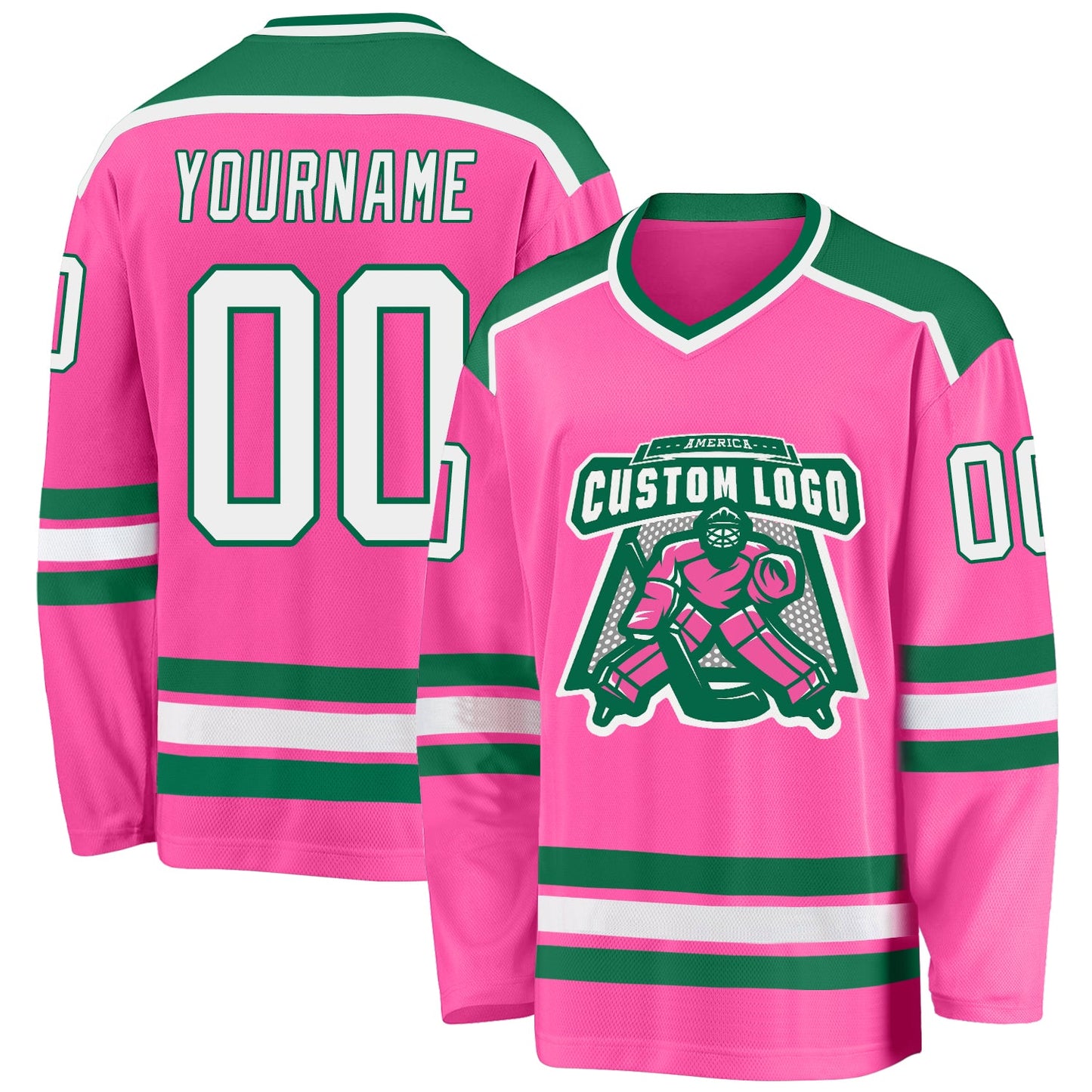 Custom Pink White-Kelly Green Hockey Jersey - Sky-Custom