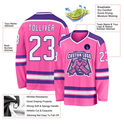Custom Pink White-Purple Hockey Jersey - Sky-Custom