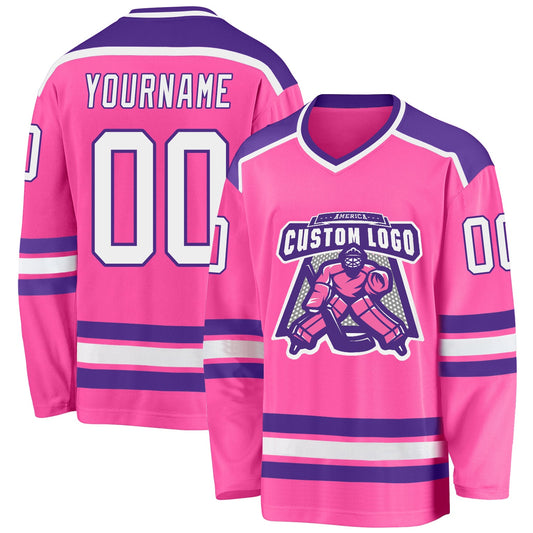 Custom Pink White-Purple Hockey Jersey - Sky-Custom