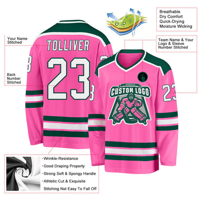 Custom Pink White-Green Hockey Jersey - Sky-Custom