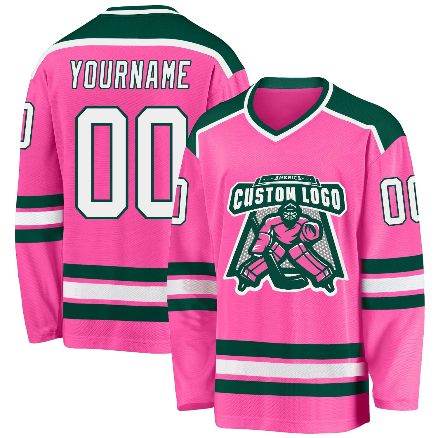 Custom Pink White-Green Hockey Jersey - Sky-Custom