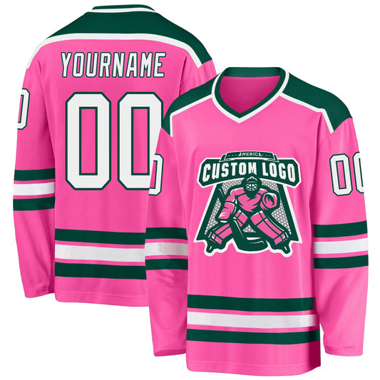 Custom Pink White-Green Hockey Jersey - Sky-Custom